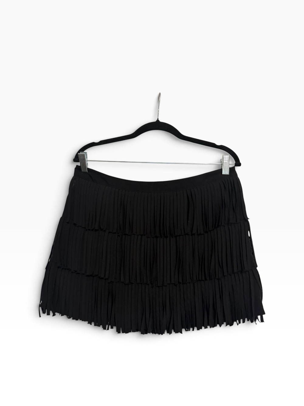 Zara Black Tiered Pleated Fringe Mini Skirt